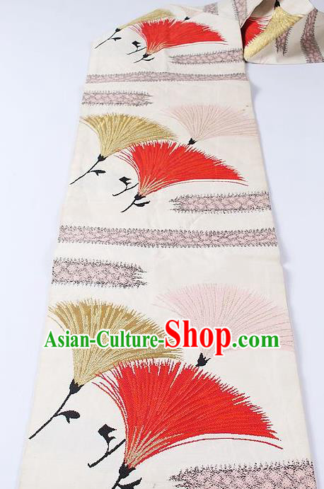 Japanese Traditional Yukata Accessories Classical Pattern White Brocade Belt Asian Japan Kimono Waistband for Women