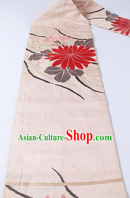 Japanese Traditional Yukata Accessories Classical Lotus Pattern Pink Brocade Belt Asian Japan Kimono Waistband for Women