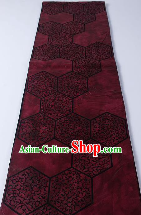 Japanese Traditional Yukata Accessories Classical Pattern Wine Red Brocade Belt Asian Japan Kimono Waistband for Women