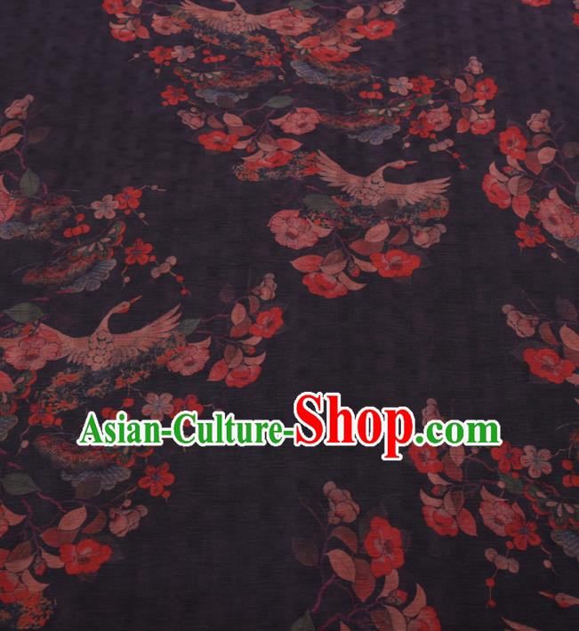 Traditional Chinese Classical Cranes Pattern Design Navy Gambiered Guangdong Gauze Asian Brocade Silk Fabric