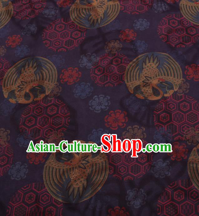 Traditional Chinese Classical Cranes Pattern Design Purple Gambiered Guangdong Gauze Asian Brocade Silk Fabric