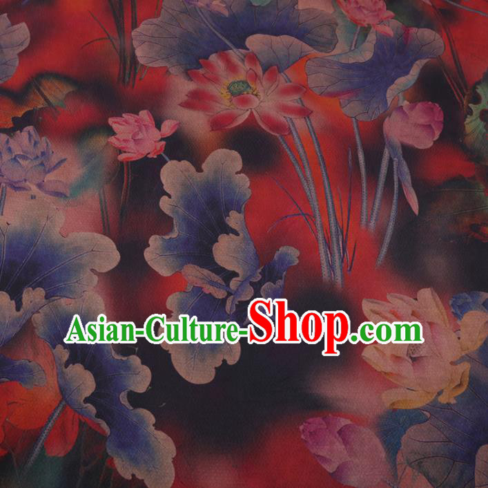 Traditional Chinese Classical Lotus Pattern Design Red Gambiered Guangdong Gauze Asian Brocade Silk Fabric
