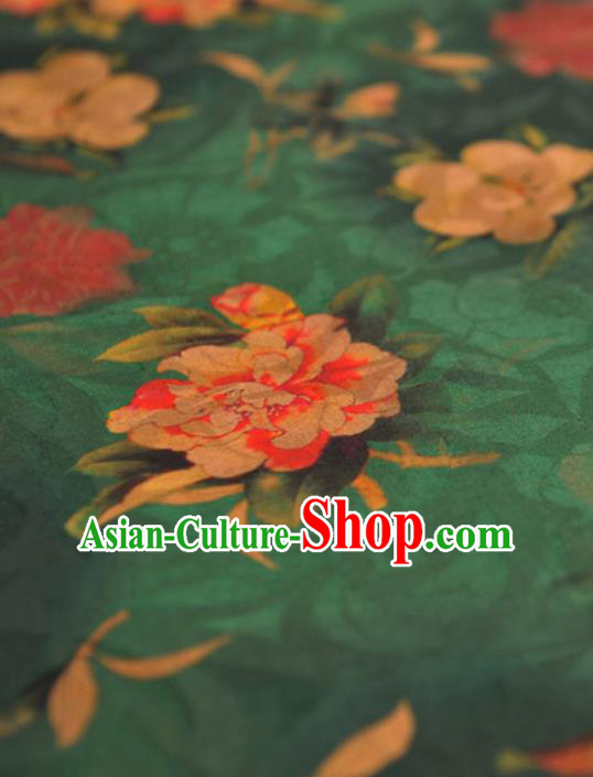 Chinese Traditional Classical Peony Pattern Design Green Gambiered Guangdong Gauze Asian Brocade Silk Fabric