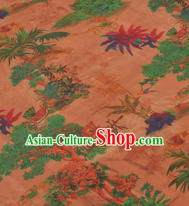 Chinese Traditional Pattern Design Orange Gambiered Guangdong Gauze Asian Brocade Silk Fabric