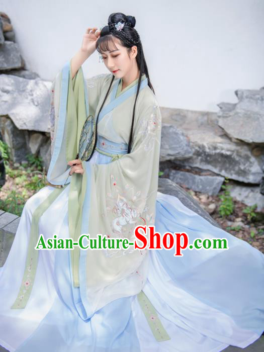 Chinese Traditional Jin Dynasty Princess Hanfu Dress Ancient Peri Goddess Embroidered Historical Costume for Women