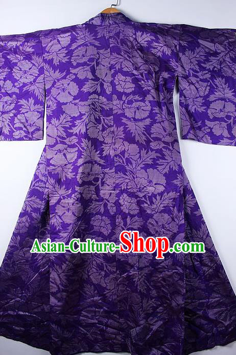 Asian Japanese Ceremony Printing Cockscomb Purple Kimono Traditional Japan National Yukata Costume for Men