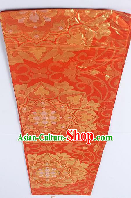 Asian Japanese Yukata Accessories Classical Pattern Red Brocade Belt Japan Traditional Kimono Waistband for Women