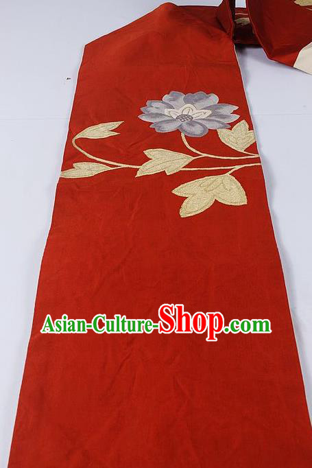Asian Japanese Classical Flower Pattern Red Brocade Waistband Kimono Accessories Traditional Yukata Belt for Women