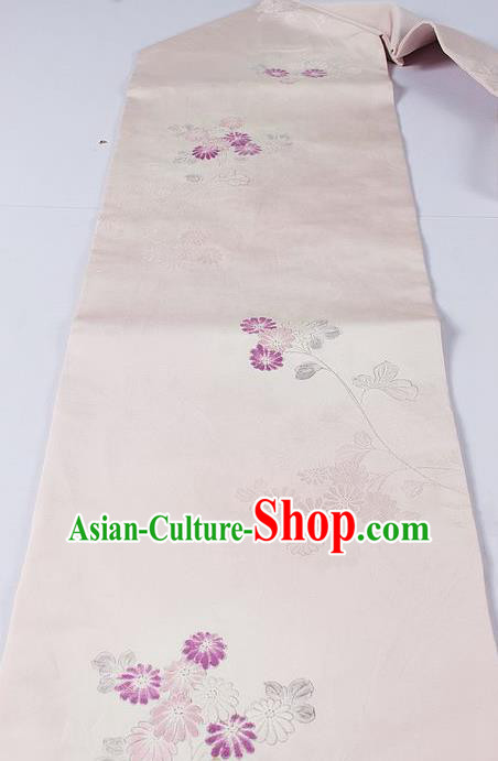 Asian Japanese Classical Daisy Pattern Pink Brocade Waistband Kimono Accessories Traditional Yukata Belt for Women