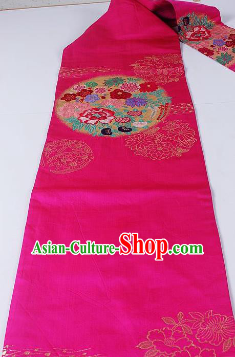Asian Japanese Classical Peony Pattern Rosy Brocade Waistband Kimono Accessories Traditional Yukata Belt for Women