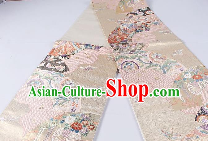 Asian Japanese Classical Daisy Pattern Khaki Brocade Waistband Kimono Accessories Traditional Yukata Belt for Women