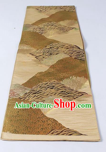 Asian Japanese Yukata Accessories Classical Bamboo Leaf Pattern Golden Brocade Belt Japan Traditional Kimono Waistband for Women