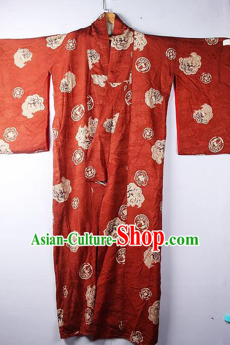 Asian Japanese Ceremony Clothing Classical Pattern Rust Red Kimono Traditional Japan National Yukata Costume for Men