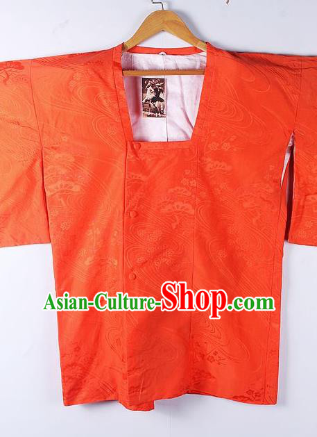 Asian Japanese Clothing Classical Pattern Orange Haori Coat Kimono Traditional Japan National Costume for Men