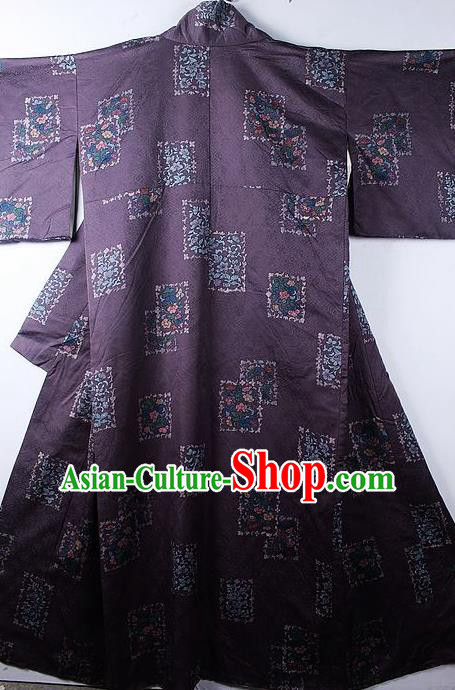 Asian Japanese Classical Pattern Purple Yukata Traditional Japan Kimono Costume for Men