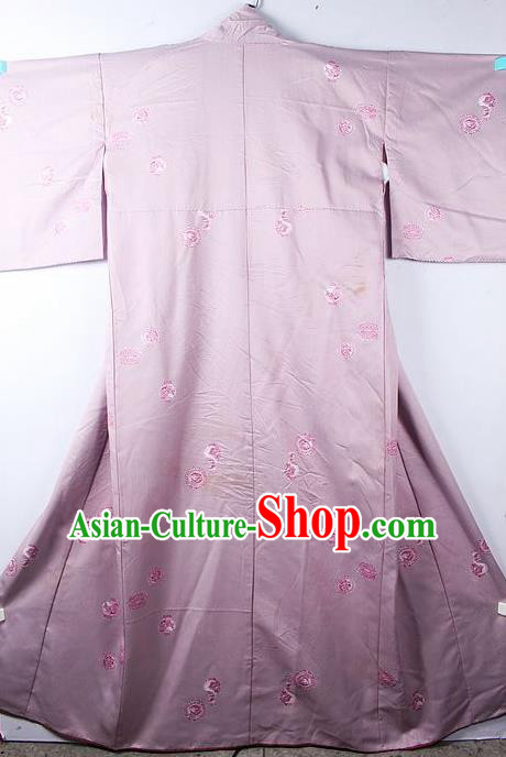 Asian Japanese Classical Pattern Deep Pink Furisode Kimono Ceremony Costume Traditional Japan Yukata Dress for Women