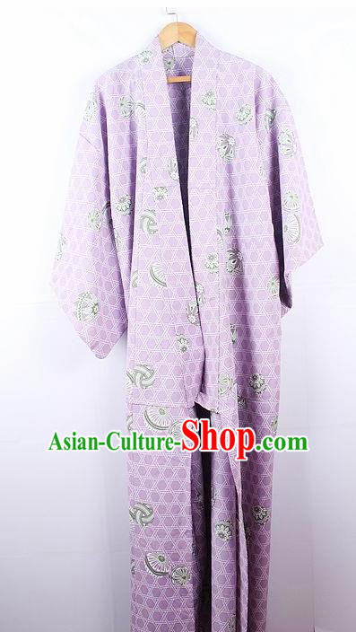 Asian Japanese Ceremony Palace Printing Lilac Kimono Traditional Japan Yukata Dress for Women