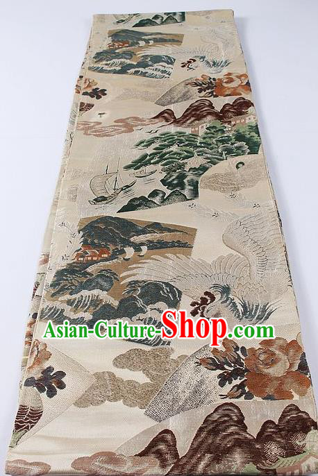 Japanese Classical Phoenix Pattern Waistband Kimono Accessories Asian Traditional Yukata Brocade Belt for Women