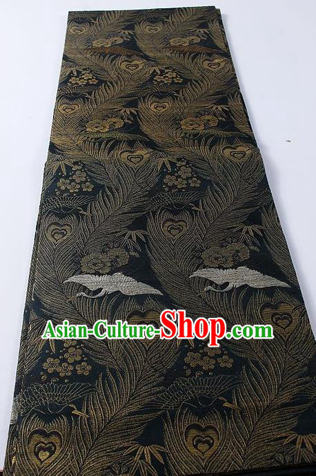 Japanese Classical Bamboo Leaf Crane Pattern Waistband Kimono Accessories Asian Traditional Yukata Brocade Belt for Women