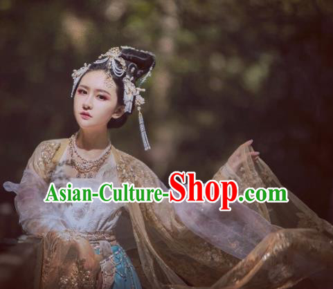 Chinese Traditional Tang Dynasty Palace Princess Hanfu Dress Ancient Court Lady Dance Replica Costume for Women