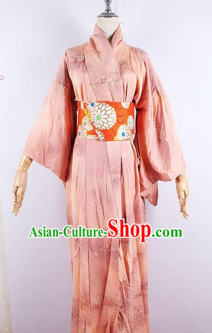 Asian Japanese Ceremony Printing Cherry Blossom Pink Kimono Dress Traditional Japan Yukata Costume for Women