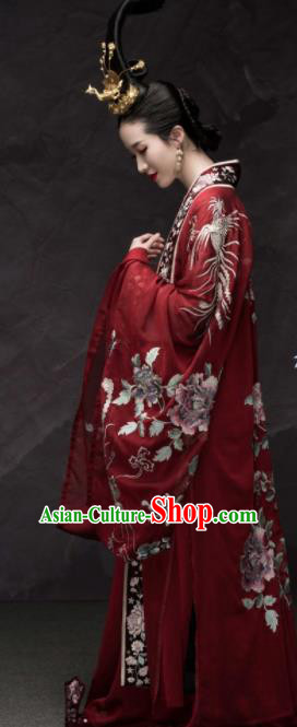 Traditional Chinese Tang Dynasty Empress Wedding Red Hanfu Dress Ancient Palace Queen Replica Costumes for Women