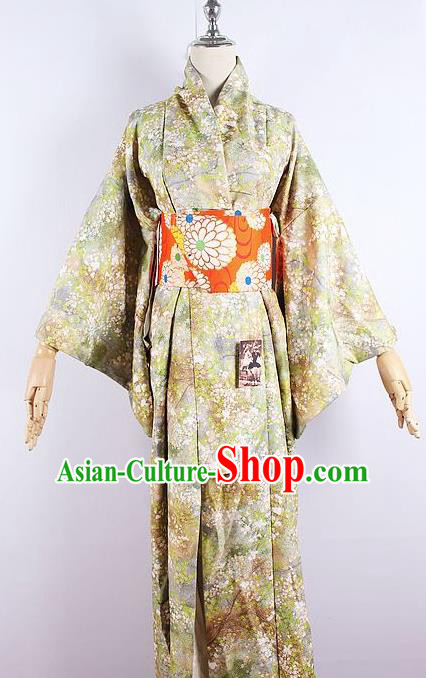 Asian Japanese Ceremony Printing Sakura Light Green Kimono Dress Traditional Japan Yukata Costume for Women