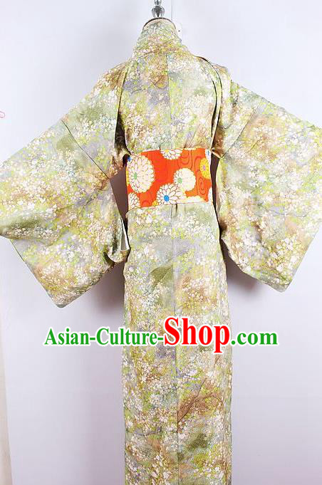 Asian Japanese Ceremony Printing Sakura Light Green Kimono Dress Traditional Japan Yukata Costume for Women