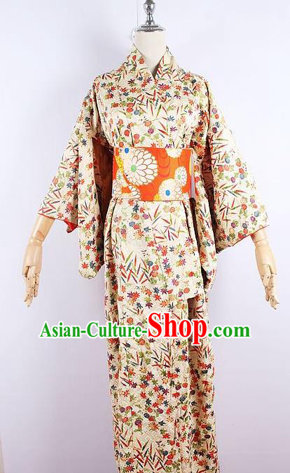 Asian Japanese Ceremony Printing Bamboo Leaf Kimono Dress Traditional Japan Yukata Costume for Women