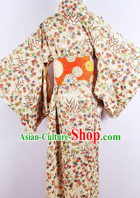 Asian Japanese Ceremony Printing Bamboo Leaf Kimono Dress Traditional Japan Yukata Costume for Women
