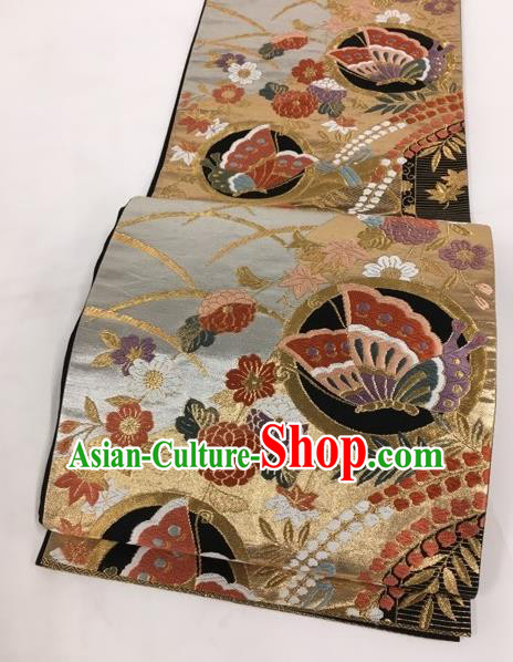 Japanese Traditional Classical Chrysanthemum Butterfly Pattern Kimono Brocade Accessories Asian Japan Yukata Belt for Women