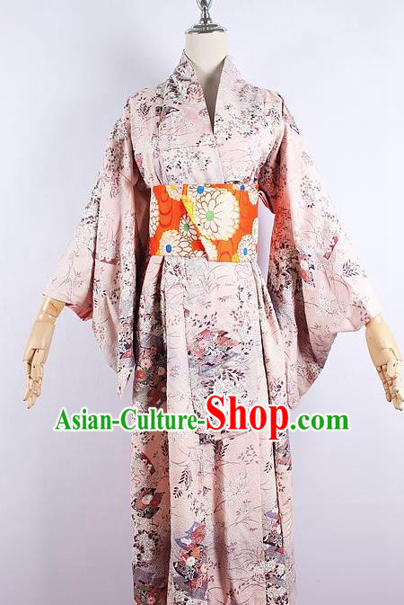 Asian Japanese Ceremony Printing Hydrangea Pink Kimono Dress Traditional Japan Yukata Costume for Women