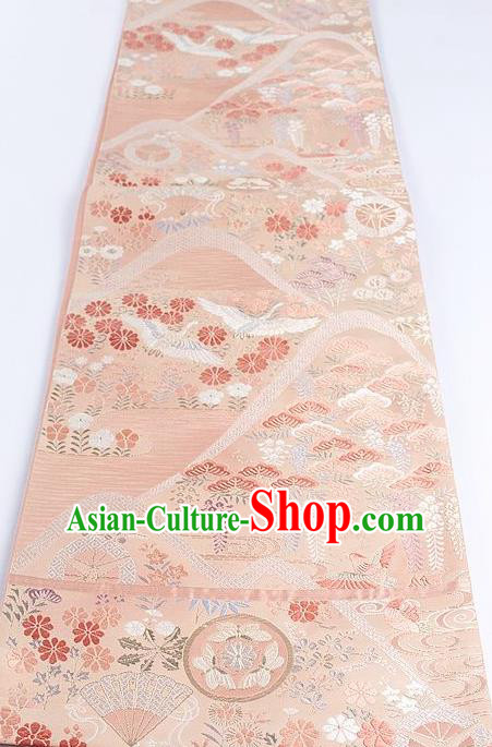 Japanese Classical Daisy Pattern Pink Waistband Traditional Kimono Brocade Accessories Asian Japan Yukata Belt for Women
