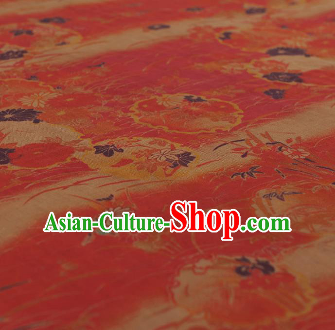 Chinese Traditional Sunflowers Pattern Design Red Gambiered Guangdong Gauze Asian Brocade Silk Fabric