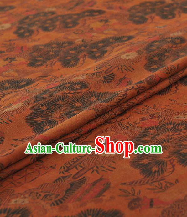 Chinese Classical Pine Pattern Design Orange Gambiered Guangdong Gauze Traditional Asian Brocade Silk Fabric