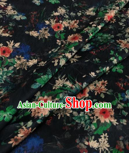 Asian Chinese Classical Flowers Pattern Black Brocade Satin Drapery Traditional Cheongsam Brocade Silk Fabric
