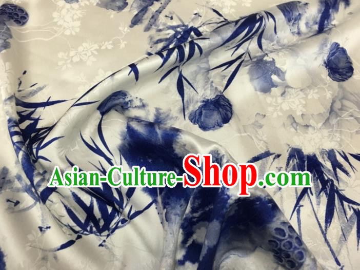 Asian Chinese Classical Bamboo Pattern White Brocade Satin Drapery Traditional Cheongsam Brocade Silk Fabric