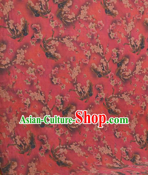 Asian Chinese Classical Plum Pattern Rosy Gambiered Guangdong Gauze Traditional Cheongsam Brocade Silk Fabric