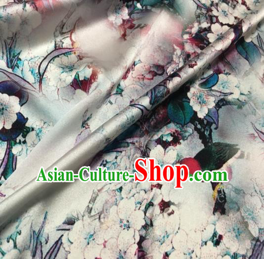 Asian Chinese Classical Pear Flowers Pattern White Brocade Satin Drapery Traditional Cheongsam Brocade Silk Fabric