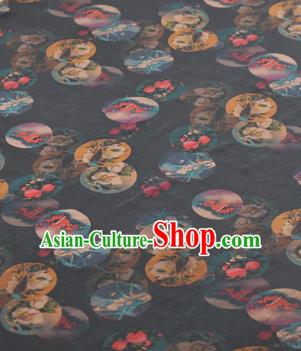 Asian Chinese Classical Orchid Peony Pattern Navy Gambiered Guangdong Gauze Traditional Cheongsam Brocade Silk Fabric