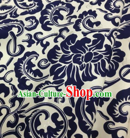 Asian Chinese Classical Royalblue Peony Pattern Brocade Satin Drapery Traditional Cheongsam Brocade Silk Fabric