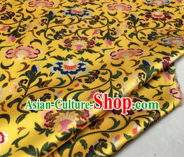 Asian Chinese Classical Totem Pattern Yellow Brocade Satin Drapery Traditional Cheongsam Brocade Silk Fabric