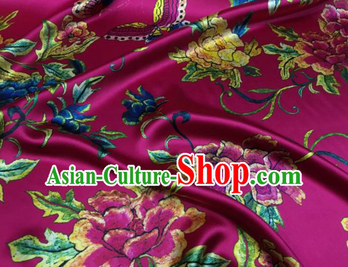 Asian Chinese Classical Peony Flowers Pattern Rosy Brocade Satin Drapery Traditional Cheongsam Brocade Silk Fabric