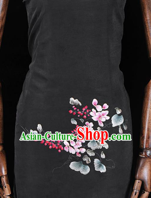 Asian Chinese Classical Embroidered Pink Flowers Pattern Gambiered Guangdong Gauze Traditional Cheongsam Brocade Silk Fabric