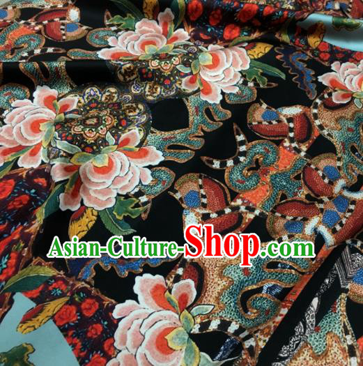 Asian Chinese Classical Lotus Pattern Black Brocade Satin Drapery Traditional Cheongsam Brocade Silk Fabric