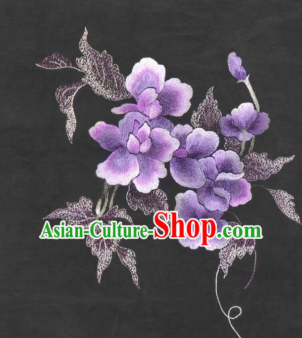 Asian Chinese Classical Embroidered Purple Flowers Pattern Gambiered Guangdong Gauze Traditional Cheongsam Brocade Silk Fabric