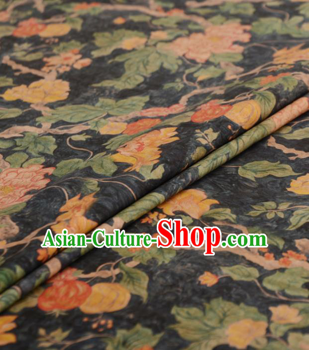 Asian Chinese Classical Peony Pattern Navy Gambiered Guangdong Gauze Traditional Cheongsam Brocade Silk Fabric