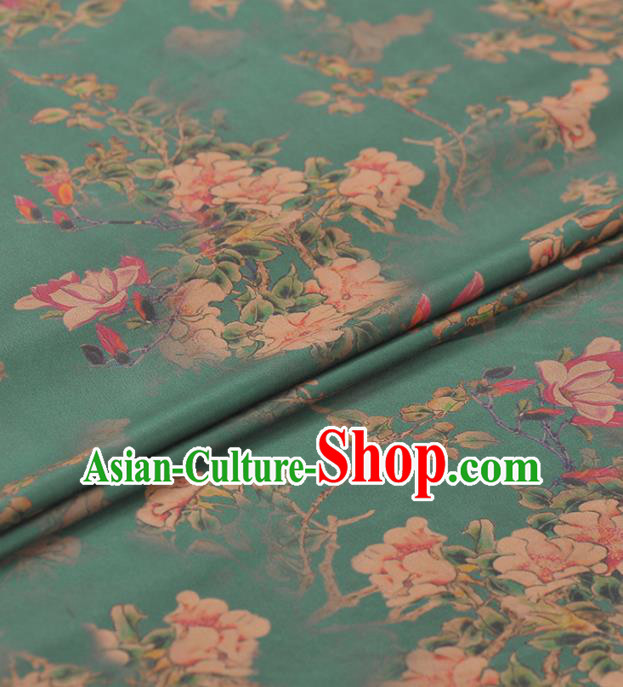 Asian Chinese Classical Begonia Flowers Pattern Green Gambiered Guangdong Gauze Traditional Cheongsam Brocade Silk Fabric