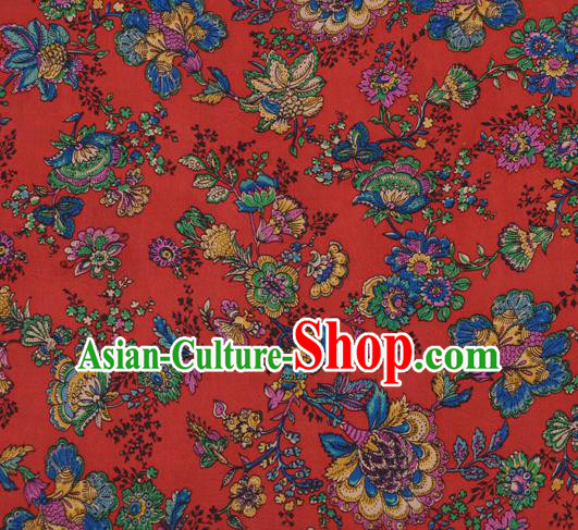 Asian Chinese Classical Cockscomb Pattern Red Gambiered Guangdong Gauze Traditional Cheongsam Brocade Silk Fabric