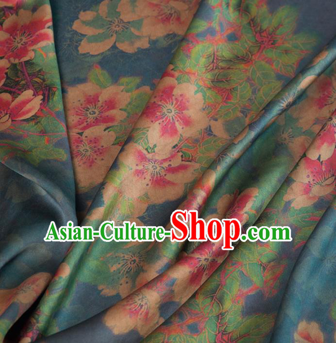 Asian Chinese Classical Peach Blossom Pattern Deep Green Brocade Satin Drapery Traditional Cheongsam Brocade Silk Fabric